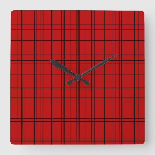 Red plaid christmas pattern スクエア壁時計 (正面)