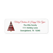Red Plaid Christmas Tree Return Address Label ラベル (正面)