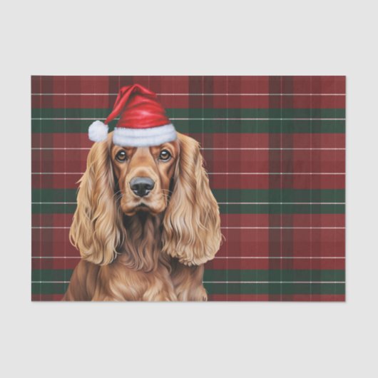 Red Plaid Cocker Spaniel Dog Christmas 薄葉紙 (正面)