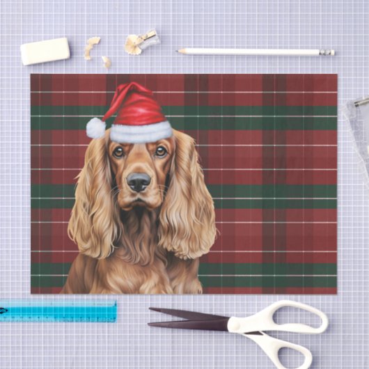 Red Plaid Cocker Spaniel Dog Christmas 薄葉紙 (クラフト)