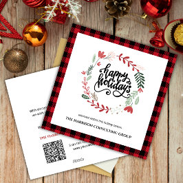 Red Plaid Corporate Logo QR Code Holiday Card シーズンカード