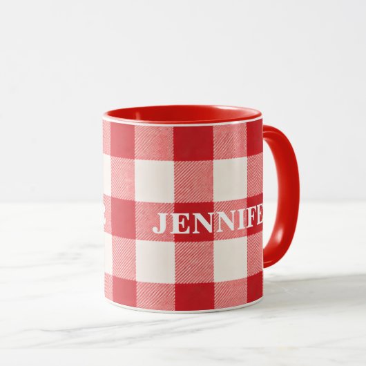 Red Plaid Custom Name マグカップ (正面右)