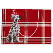 Red Plaid Dalmatian Dog Lover Holiday ラージペーパーバッグ (裏面)