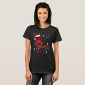 Red Plaid Dinosaur Hat Santa Christmas Lights Buff Tシャツ (正面フル)