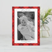 Red Plaid Frame Christmas Holiday Photo Card シーズンカード (スタンド正面)