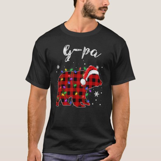 Red Plaid G pa Bear Matching Family Christmas Paja Tシャツ (正面)