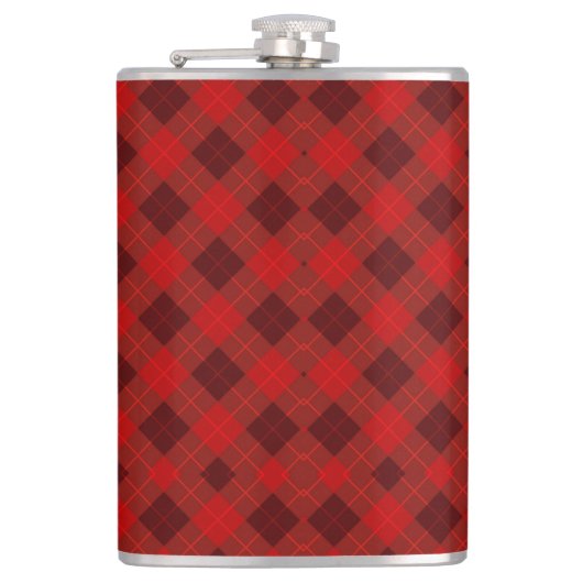 Red plaid hip flask with a metal cap フラスク (正面)