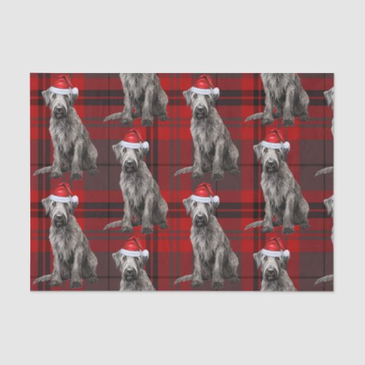 Red Plaid Irish Wolfhound Dog Holiday 薄葉紙 (正面)