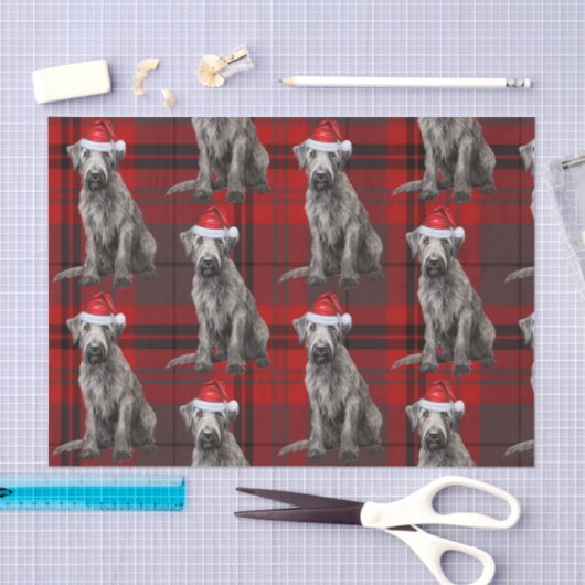 Red Plaid Irish Wolfhound Dog Holiday 薄葉紙 (クラフト)