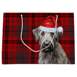 Red Plaid Irish Wolfhound Dog Lover Holiday ラージペーパーバッグ