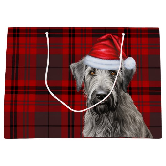 Red Plaid Irish Wolfhound Dog Lover Holiday ラージペーパーバッグ (正面)