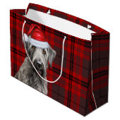 Red Plaid Irish Wolfhound Dog Lover Holiday ラージペーパーバッグ (裏面アングル)