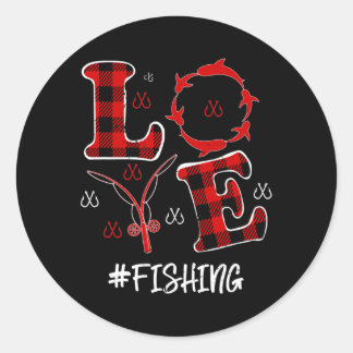 Red Plaid Leopard Love Fishing Hearts Valentine's ラウンドシール