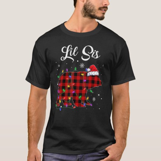 Red Plaid Lil Sis Bear Matching Family Christmas P Tシャツ (正面)
