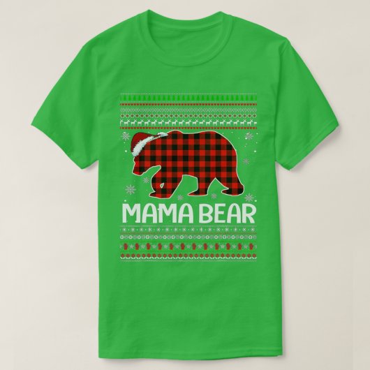 Red Plaid Mama Bear Christmas Pajama Matching Fami Tシャツ (デザイン正面)