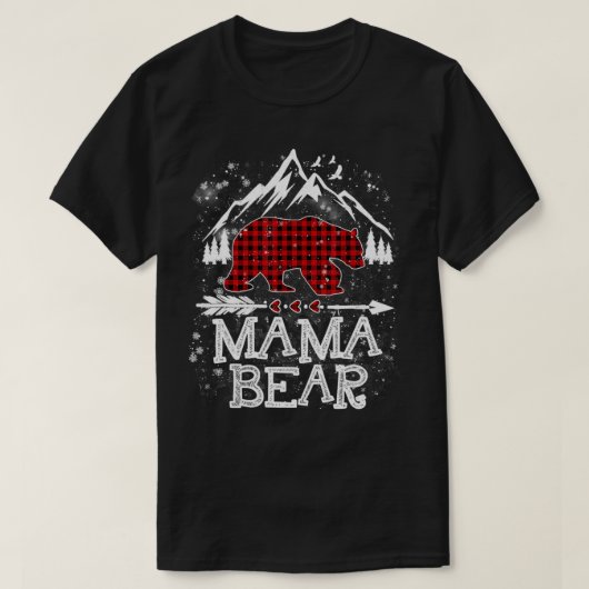 Red Plaid Mama Bear Christmas Pajama Matching Fami Tシャツ (デザイン正面)