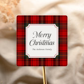 Red Plaid Merry Christmas スクエアシール