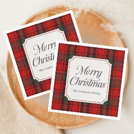 Red Plaid Merry Christmas スタンダードランチョンナプキン