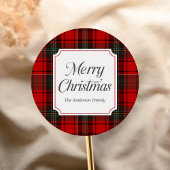 Red Plaid Merry Christmas ラウンドシール