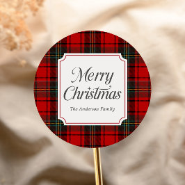 Red Plaid Merry Christmas ラウンドシール