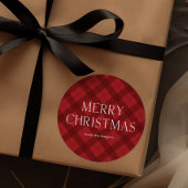 Red Plaid Merry Christmas ラウンドシール
