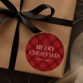 Red Plaid Merry Christmas  ラウンドシール