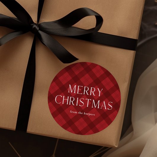 Red Plaid Merry Christmas ラウンドシール
