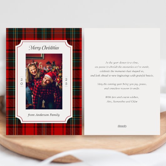 Red Plaid Merry Christmas Holiday 招待状