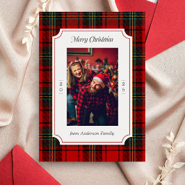 Red Plaid Merry Christmas Holiday 招待状