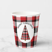 Red Plaid Merry Christmas Paper Cups 紙コップ (正面)