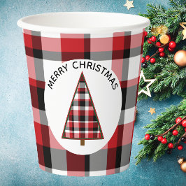 Red Plaid Merry Christmas Paper Cups 紙コップ