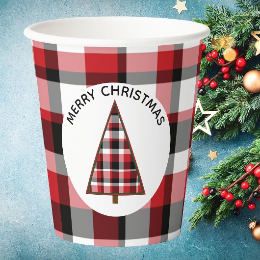 Red Plaid Merry Christmas Paper Cups 紙コップ