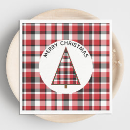 Red Plaid Merry Christmas Paper Napkins スタンダードランチョンナプキン