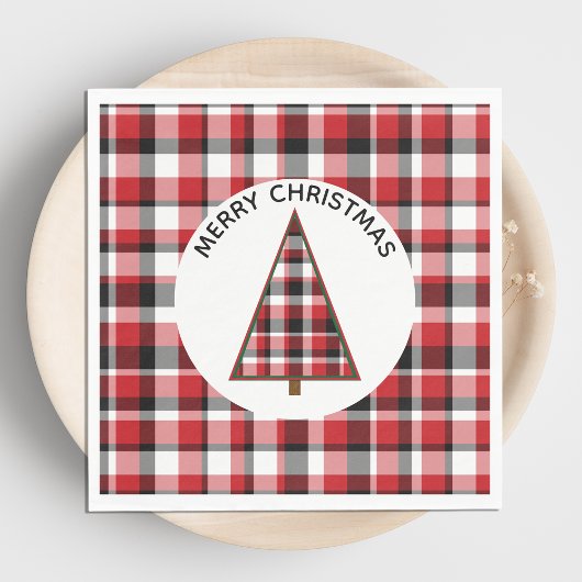 Red Plaid Merry Christmas Paper Napkins スタンダードランチョンナプキン
