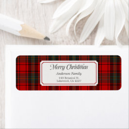 Red Plaid Merry Christmas Return Address Label ラベル