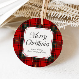 Red Plaid Merry Christmas Round フェイバータグ