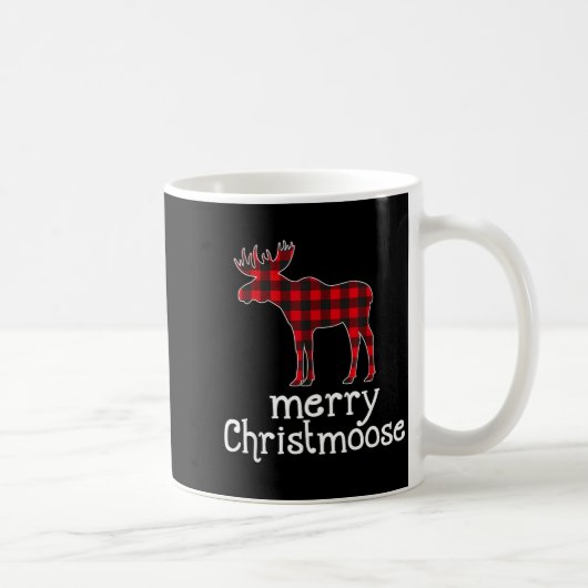 Red Plaid Merry Christmoose Christmas Moose Lovers コーヒーマグカップ (右)