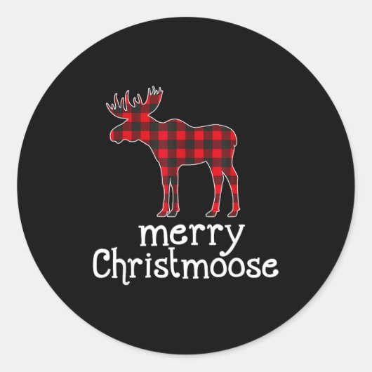 Red Plaid Merry Christmoose Christmas Moose Lovers ラウンドシール (正面)