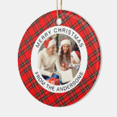 Red Plaid Modern Simple Christmas Family 2 Photo セラミックオーナメント (左)