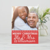 Red Plaid Mr. & Mrs. Christmasフォトカード シーズンカード (スタンド正面)
