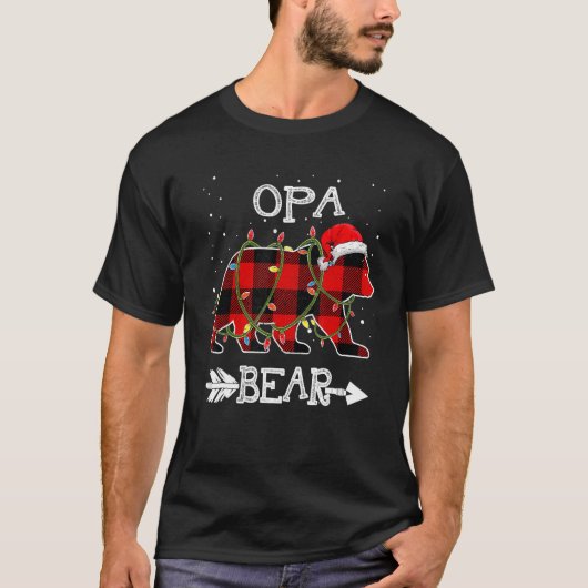 Red Plaid Opa Bear Christmas Santa Family Matching Tシャツ (正面)