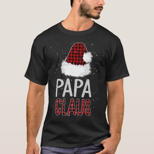 Red Plaid Papa Claus Design - Matching Family Funn Tシャツ (正面)