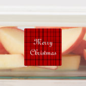 Red plaid pattern with white Merry Christmas text ラベル (貼付)