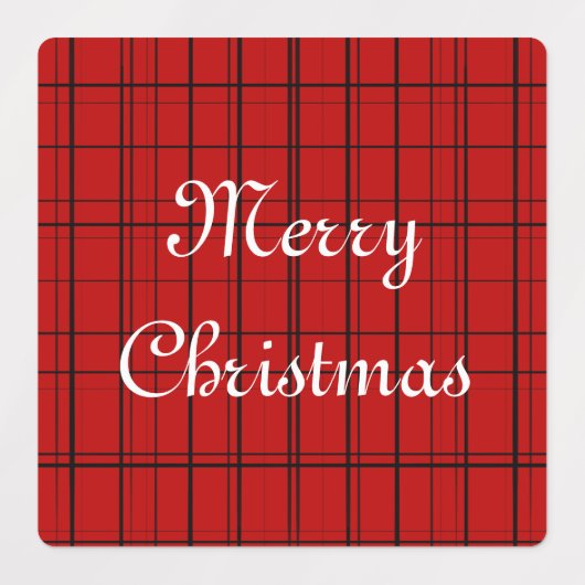 Red plaid pattern with white Merry Christmas text ラベル (デザイン1)