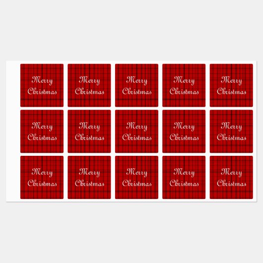 Red plaid pattern with white Merry Christmas text ラベル (シート)
