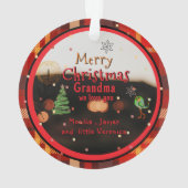 Red Plaid Photo Ornament with Hand-Drawn Ribbon オーナメント (裏面)