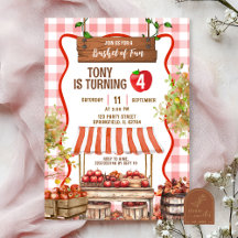 Red Plaid Quirky Apple Orchard Birthday