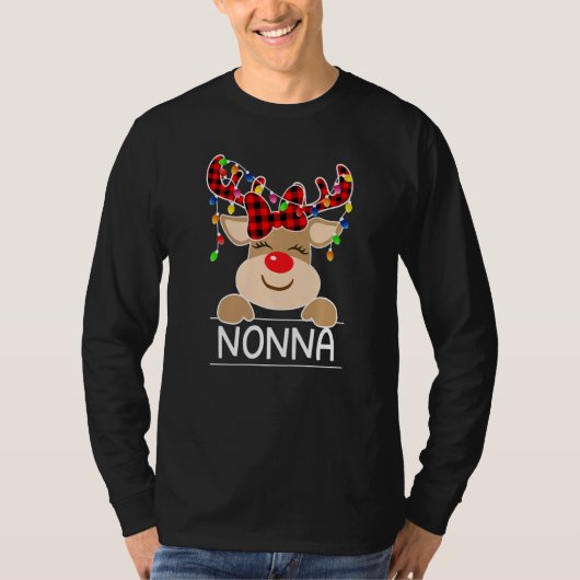 Red Plaid Reindeer Nonna Christmas Light Christmas Tシャツ (正面)