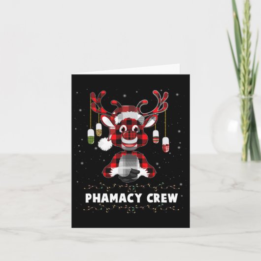 Red Plaid Reindeer Pharmacy Crew Christmas カード (正面)