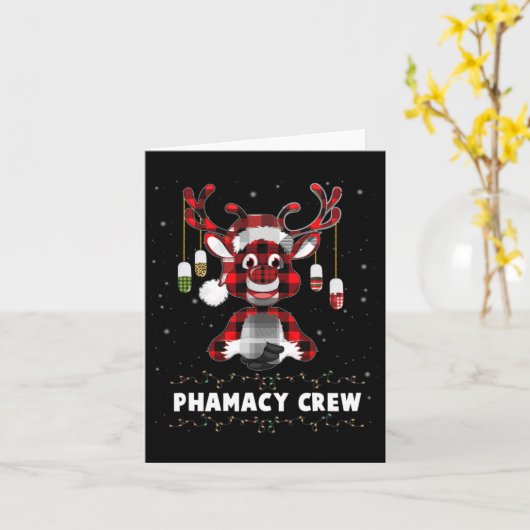 Red Plaid Reindeer Pharmacy Crew Christmas カード (黄色い花)